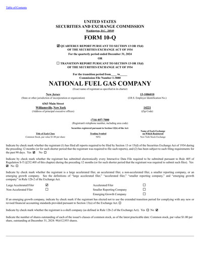 Miniature National Fuel Gas
 Rapport trimestriel 2025-q1