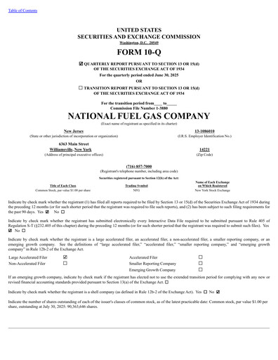 Miniature National Fuel Gas
 Rapport trimestriel 2025-q3