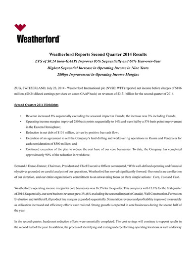 Thumbnail Weatherford International Quarterly Report 2014-q2