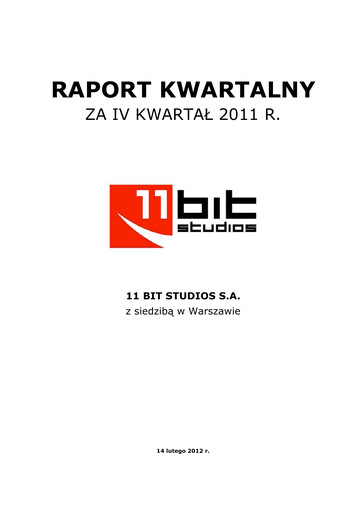 Thumbnail 11 bit studios Quarterly Report 2011-q4