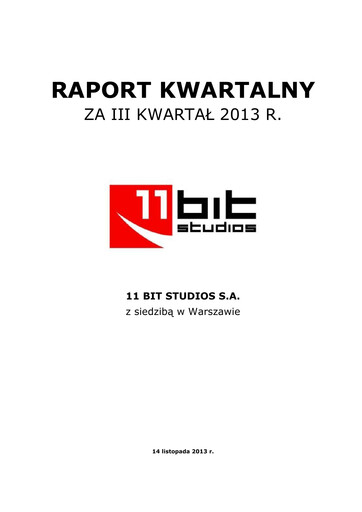 Thumbnail 11 bit studios Quarterly Report 2013-q3