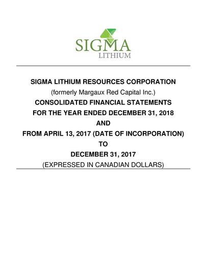 Thumbnail Sigma Lithium Financial Statement 2018