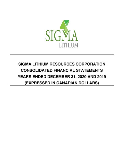 Thumbnail Sigma Lithium Financial Statement 2020