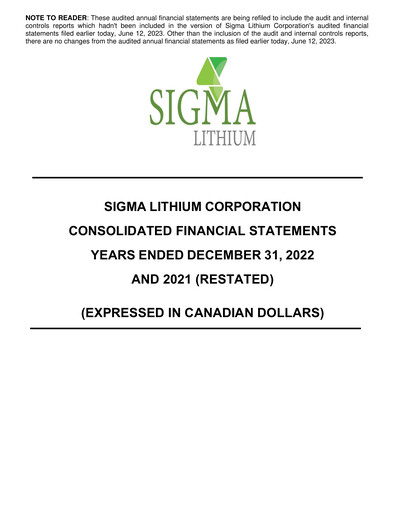 Thumbnail Sigma Lithium Financial Statement 2022