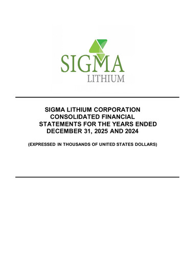 Thumbnail Sigma Lithium Financial Statement 2025