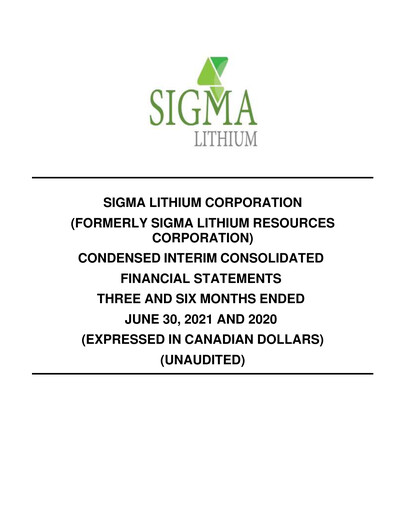 Thumbnail Sigma Lithium Quarterly Report 2021-q2