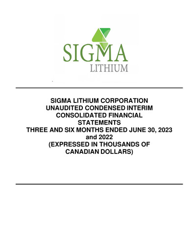 Thumbnail Sigma Lithium Quarterly Report 2023-q2
