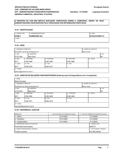 Thumbnail Americanas Financial Statement 2005