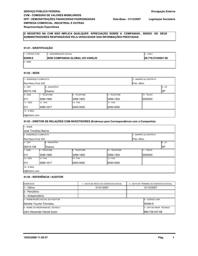 Thumbnail Americanas Financial Statement 2007
