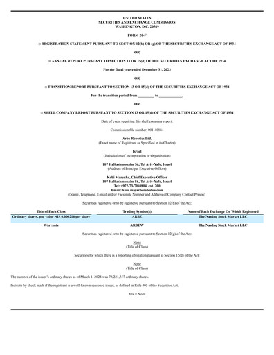 Thumbnail Arbe Robotics Annual Report 2023