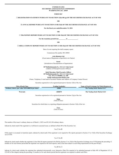 Thumbnail Arbe Robotics Annual Report 2024