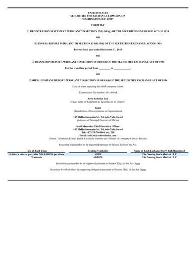 Thumbnail Arbe Robotics Annual Report 2025