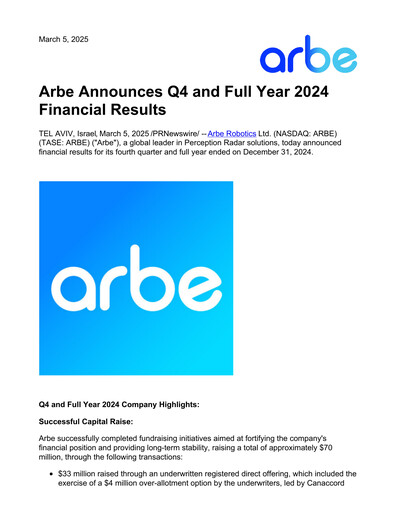 Thumbnail Arbe Robotics Quarterly Report 2024-q4