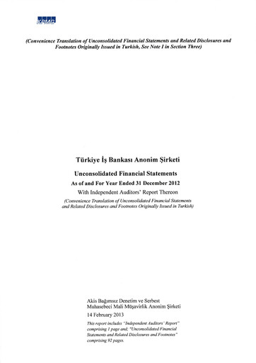 Thumbnail Türkiye Is Bankasi Financial Statement 2012