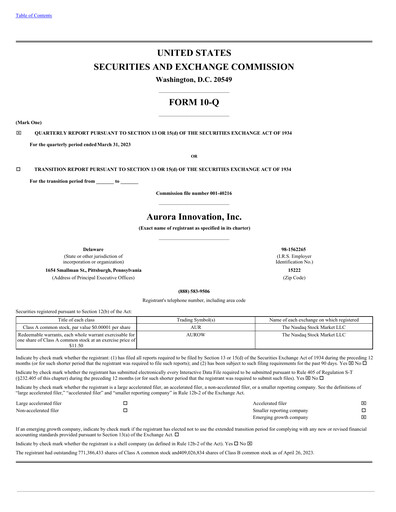 Thumbnail Aurora Innovation Quarterly Report 2023-q1