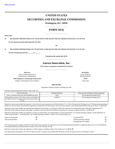 Thumbnail Aurora Innovation Quarterly Report 2024-q3