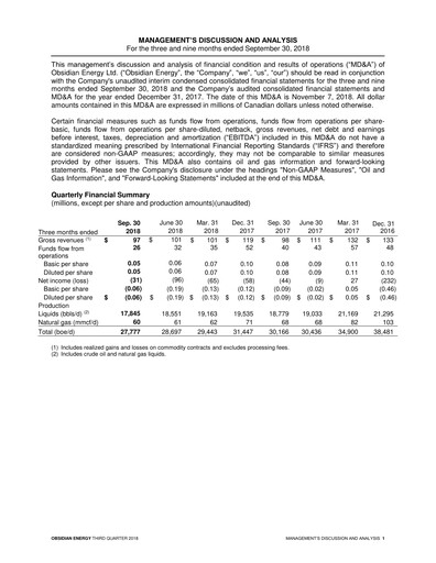 Thumbnail Obsidian Energy Quarterly Report 2018-q3