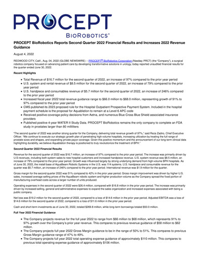 Vorschaubild PROCEPT BioRobotics Quartalsbericht 2022-q2