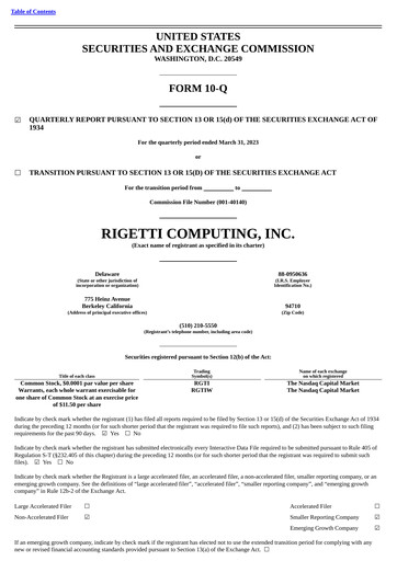 Thumbnail Rigetti Computing Quarterly Report 2023-q1