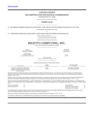 Thumbnail Rigetti Computing Quarterly Report 2023-q2