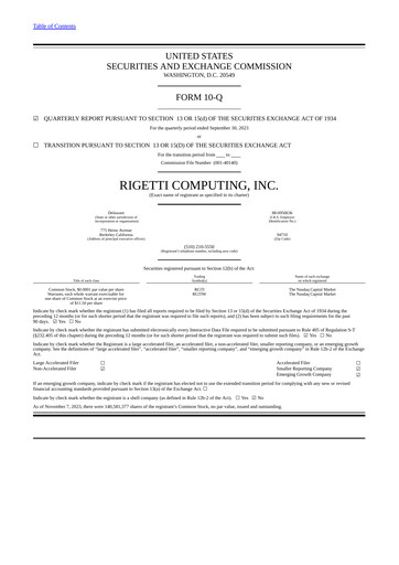 Thumbnail Rigetti Computing Quarterly Report 2023-q3