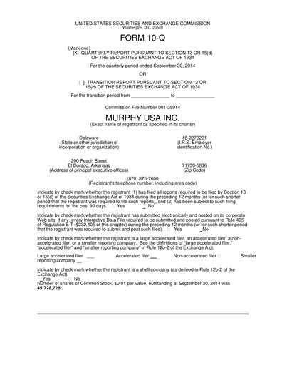 Miniature Murphy USA
 Rapport trimestriel 2014-q3