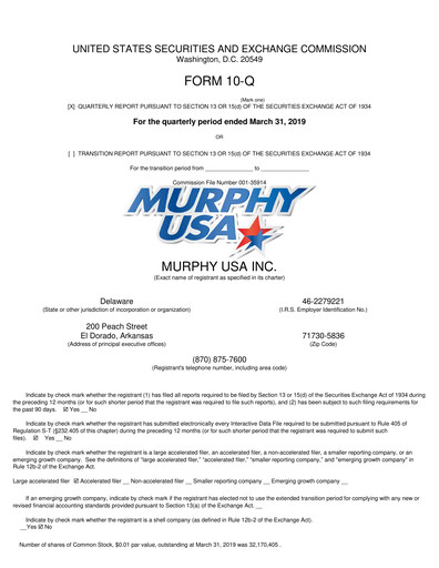 Miniature Murphy USA
 Rapport trimestriel 2019-q1
