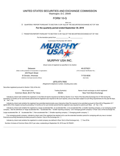 Miniature Murphy USA
 Rapport trimestriel 2019-q3