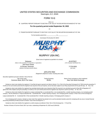 Miniature Murphy USA
 Rapport trimestriel 2022-q3