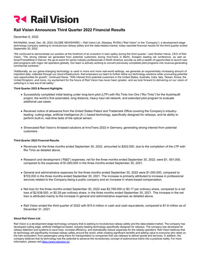 Thumbnail Rail Vision Financial Report 2022-q3