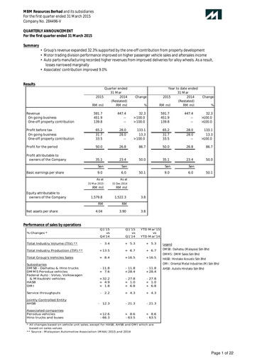 Vorschaubild MBM Resources Quartalsbericht 2015-q1