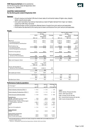 Vorschaubild MBM Resources Quartalsbericht 2015-q3