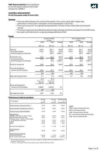 Vorschaubild MBM Resources Quartalsbericht 2016-q1
