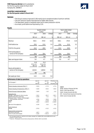 Vorschaubild MBM Resources Quartalsbericht 2017-q1