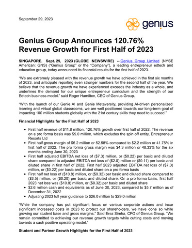 Thumbnail Genius Group Half-year Report 2023-h1