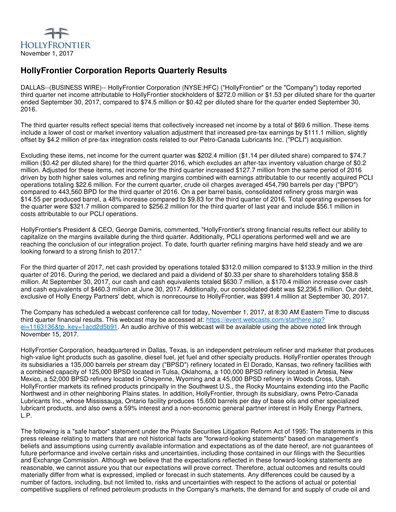 Thumbnail HF Sinclair Quarterly Report 2017-q3