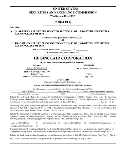 Thumbnail HF Sinclair Quarterly Report 2024-q1