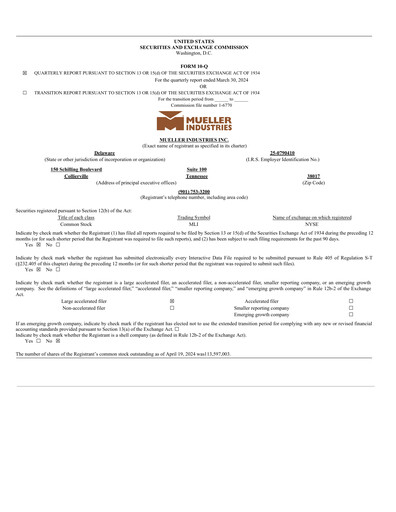 Thumbnail Mueller Industries
 Quarterly Report 2024-q1