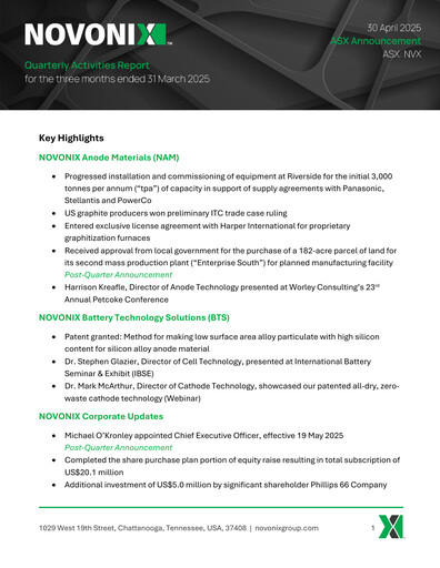 Thumbnail NOVONIX Quarterly Report 2025-q1