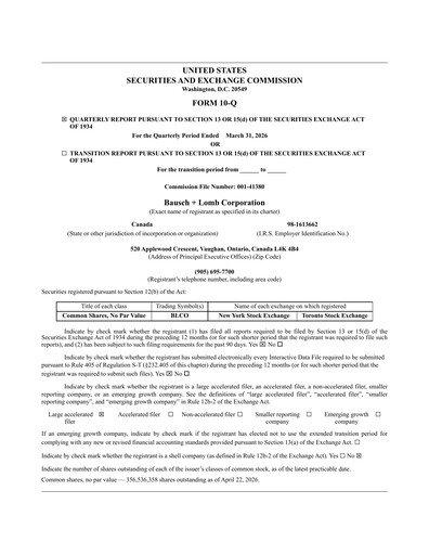 Thumbnail Bausch + Lomb Quarterly Report 2026-q1