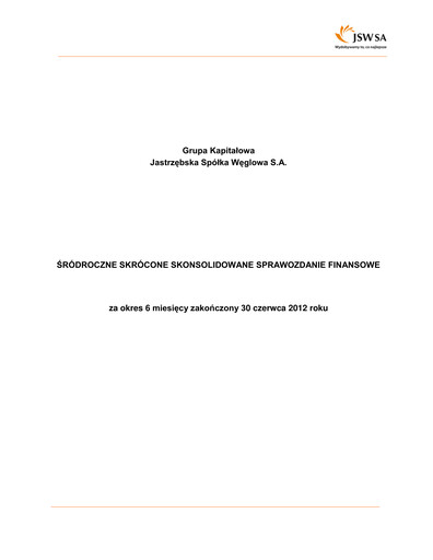 Thumbnail Jastrzebska Spólka Weglowa Financial Statement 2012-h1