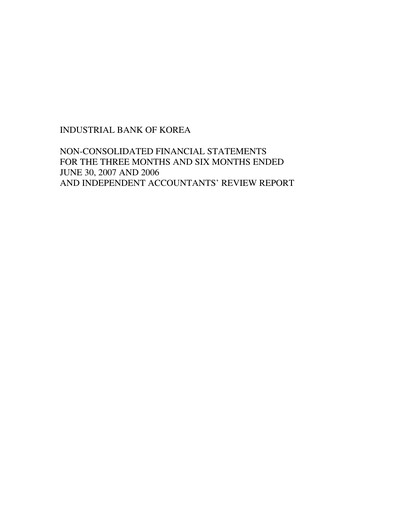 Thumbnail Industrial Bank of Korea (IBK) Half-year Report 2007-h1