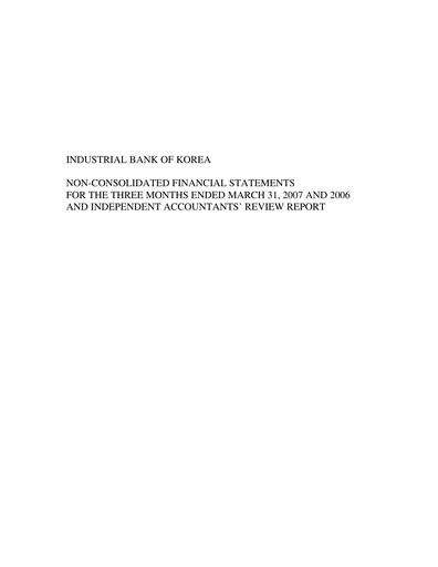 Thumbnail Industrial Bank of Korea (IBK) Quarterly Report 2007-q1