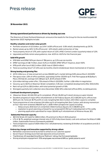 Thumbnail Great Portland Estates Half-year Report 2021-h1