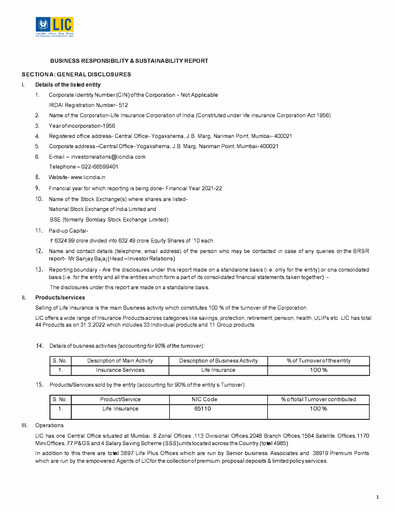 Thumbnail Life Insurance Corporation of India (LIC) ESG Report 2021-2022