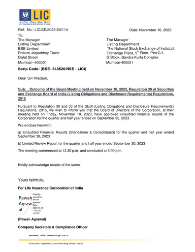 Thumbnail Life Insurance Corporation of India (LIC) Quarterly Report 2023-q2