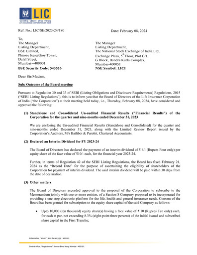 Thumbnail Life Insurance Corporation of India (LIC) Quarterly Report 2023-q3
