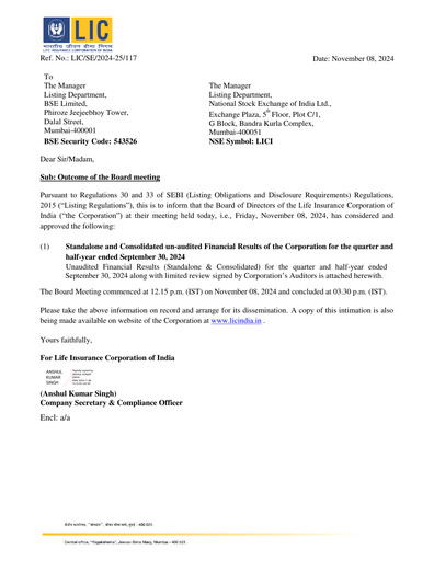 Thumbnail Life Insurance Corporation of India (LIC) Quarterly Report 2024-q2