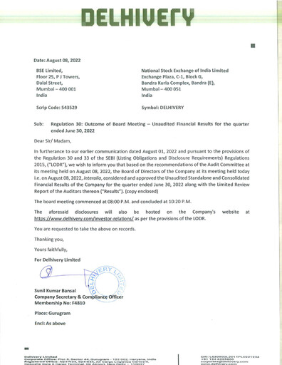 Vorschaubild Delhivery Quartalsbericht 2022-q1