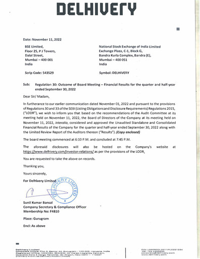 Vorschaubild Delhivery Quartalsbericht 2022-q2